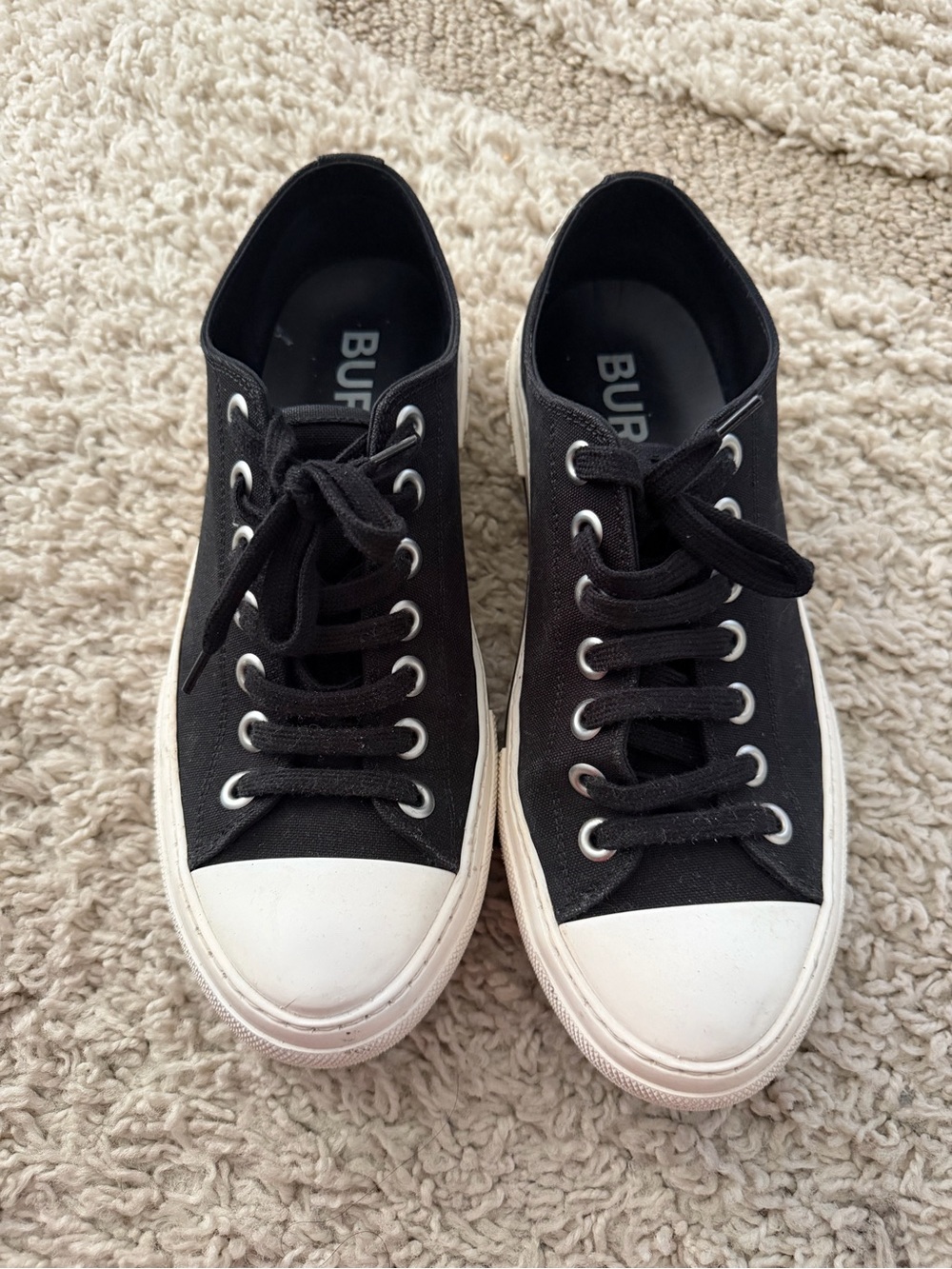 Burberry Black and White Canvas Low-Top Sneakers
